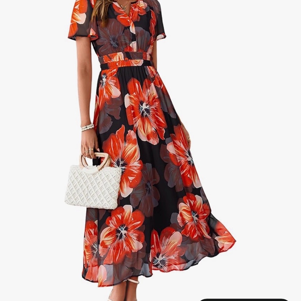 Simplee Apparel Black and Red Floral Maxi Dress